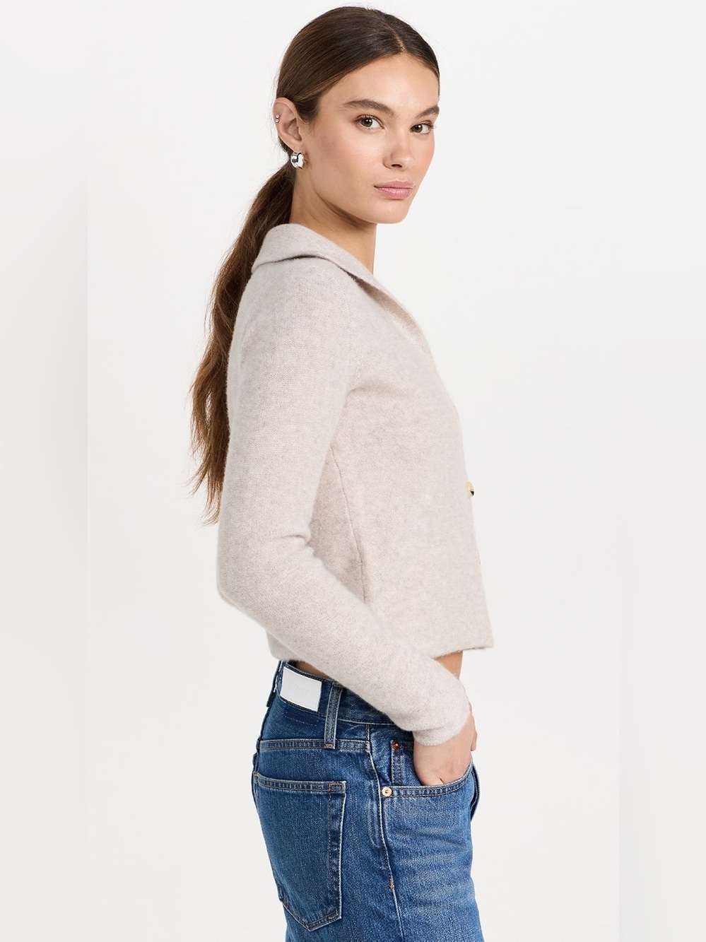 NWOT Vince Minimalist Luxury 100% Cashmere Cream Beige Polo Cardigan Sweater - Picture 2 of 10